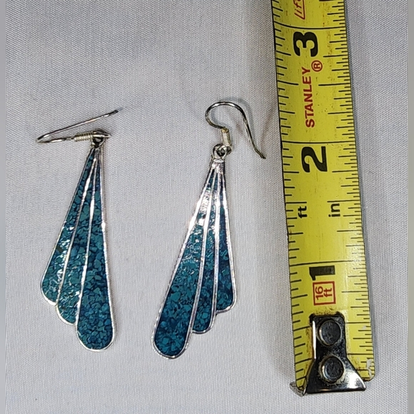 Vintage Mexico Sterling silver and turquoise inlay dangle earrings - Picture 5 of 9